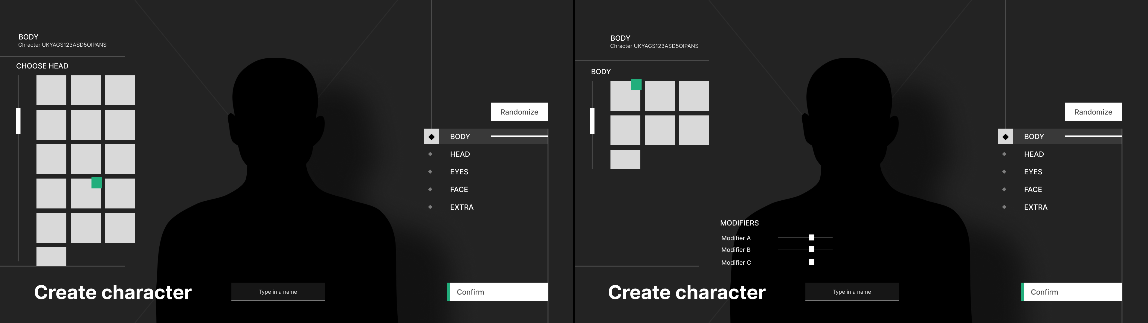 paragonia character creation screen user interface